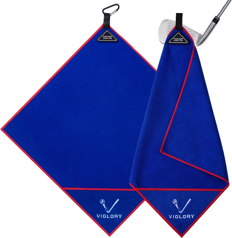 VIGLORY Magnetic Golf Towel - Exclusive Cleaning Pocket–18"x18"–Strong Magnet for Golf Cart or Clubs, Spot-Clean Design, Ultra Absorbent Waffle Microfiber–Golf Accessories & Gift for Men(Blue 1 Pack) - Image 1